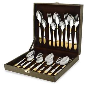 ชุดช้อนส้อมสแตนเลสสีทอง18ชิ้นพรีเมี่ยมสำหรับบ้านและห้องครัวพร้อมกล่องของขวัญ - Product Image 1