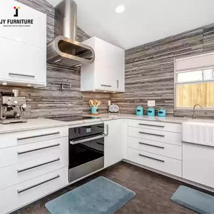 JY Project Customized Hot Selling <b>White</b> Shaker Kitchen Cabinet MDF Carcass Modern Modular Luxury Wood Storage Cabinet Sink Hinge - Product Image 5