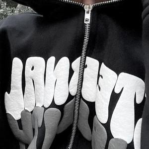 Personalizado 100% algodón French Terry Heavyweight cara completa de gran tamaño Zip Hoodie hombres XL 3D Puff impresión sólido fabricado con capucha - Product Image 4