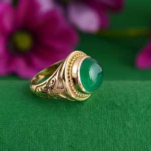 แหวนทองเหลืองพลอยโอนิกซ์สีเขียวสำหรับผู้หญิงสำหรับงานปาร์ตี้ของผู้ชายแหวนแต่งงานไม่เหมือนใครสไตล์วินเทจ - Product Image 2