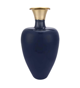 Jarrón de Metal Azul Esmaltado Pintado a Mano - Product Image 1