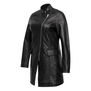 Abrigo Largo de Cuero Tejido Clásico y Moderno para Mujer, con Cuello Alto y Estampado Animal, Resistente al Viento, para Otoño e Invierno - Product Image 1