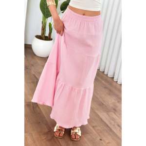 Jupe longue rose en mousseline de coton coupe trapèze - Vente en gros - Product Image 2