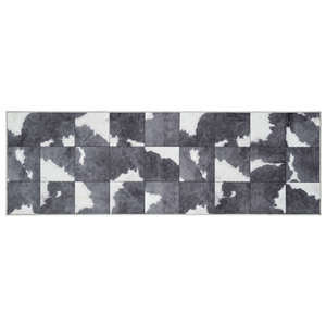 Faux Hide Patchwork <b>Rug</b> <b>Black</b> and White-Machine Made Polyester Hallway Carpet - Product Image 1