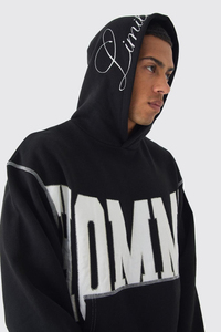 เสื้อฮู้ดผู้ชายโอเวอร์ไซส์ผ้าคอตตอน500GSM ไหล่ตกโลโก้แบบสั่งทำปักและชนสีตะเข็บพิมพ์ลาย - Product Image 3