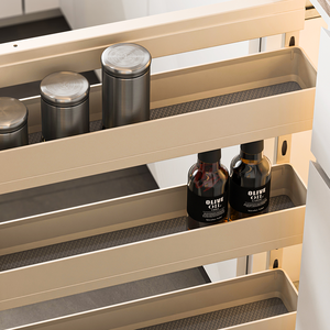 Organizzatori per Armadi da Cucina a 3 Ripiani in Alluminio con Cassetti Scorrevoli, Cestelli Estraibili per Spezie, Oro Champagne, Ecologici - Product Image 3
