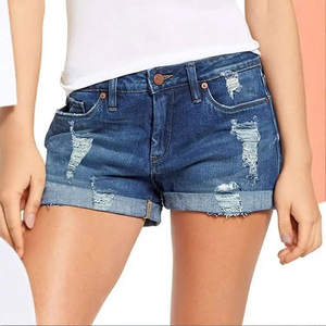 Shorts en jean décontractés vintage pour hommes, taille mi-haute, avec fermeture éclair, logo personnalisé, strass, 100 % coton, vente en gros - Product Image 5