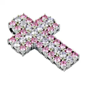 Colgante de Cruz de Plata con Piedras Preciosas Rosas y Blancas, Hecho a Mano, Chapado en Oro Rosa y Rodio, Regalo para Ella - Product Image 2