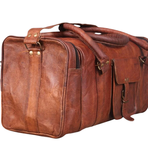 Modern Genuine Leather Duffel Bag Handmade Brown Weekender with Multiple Pockets & Shoulder Strap Zipper Closure Unisex - Product Image 4