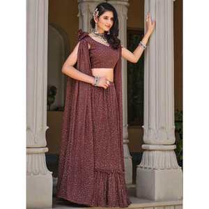 Delicioso Lehenga Choli de Georgette Marrón para Fiestas de Cóctel con Trabajo de Lentejuelas para Ocasiones Especiales - Product Image 4