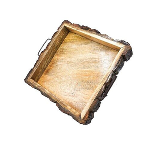 ถาดเสิร์ฟไม้อาเคเซียถาดโลหะตกแต่งที่จับแบบชนบทถาดขนมไม้ - Product Image 1