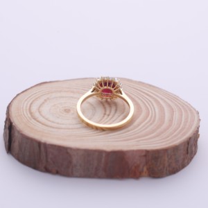 IGI Certified Cushion Cut Ruby Halo Diamond <b>Ring</b> in 14K Yellow / White & Rose Gold - Product Image 4