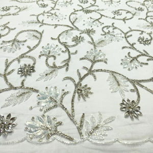 ผ้าตาข่ายปักลูกปัดมือหรูหราสำหรับเสื้อผ้าลูกไม้ทอใช้สำหรับงานแต่งงาน - Product Image 1