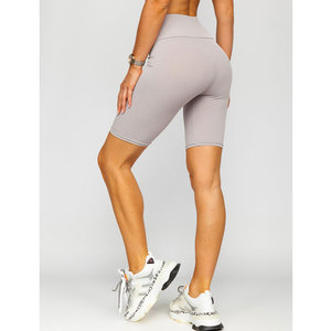 Shorts de Yoga de Cintura Alta con Textura Acanalada, Color Gris Sólido, Sin Costuras, Elásticos en Cuatro Direcciones, Spandex y Poliéster, Ropa Deportiva para Gimnasio - Product Image 2