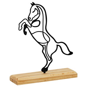 Sculpture de cheval en métal noir élégant sur socle en bois, objet d'art artisanal moderne, rehaussant les intérieurs avec un style intemporel - Product Image 1