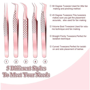 Ensemble de 5 pinces à épiler en acier inoxydable de haute qualité pour extensions de cils - Anti-statique et durables - Product Image 2