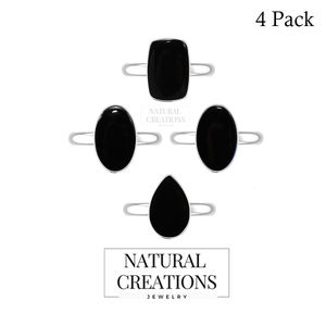 Anillo de Compromiso Unisex de Plata de Ley 925 con Acabado de Alta Calidad, Engaste de Bisel, Ónice Negro, Formas Ovaladas y de Pera, Estilo Clásico Positivo - Product Image 3