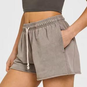 Pantalones cortos informales de lana de algodón de alta calidad para mujer, pantalones cortos transpirables con cintura elástica, ecológicos, sólidos, lavados, cálidos para el verano - Product Image 6