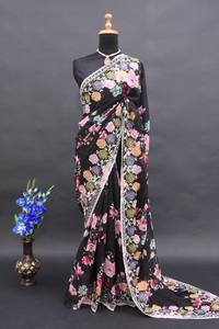 ผ้าส่าหรีผ้าพิมพ์ลายดอกไม้ผ้าทอจากนักออกแบบล่าสุด - Product Image 5