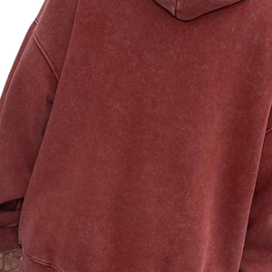 เสื้อฮู้ดดี้สีแดงอมน้ำตาลฟอกสีสไตล์วินเทจ ทรงโอเวอร์ไซส์ ผ้าฟลีซนุ่ม สตรีทแวร์ เสื้อกันหนาวแฟชั่นฤดูหนาว สำหรับผู้ชายและผู้หญิง - Product Image 6