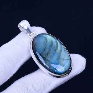Pendentif de bohème bleu feu Labradorite fait à la main en argent sterling 925 collier plaqué or vintage pour femmes - Product Image 6