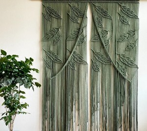 Grand rideau de porte, tenture murale feuille de macramé - Product Image 2