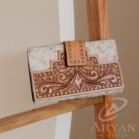 Dompet ukir tangan tas genggam casing ponsel kulit sapi bergaya dompet desain baru Multi guna dompet kulit Barat