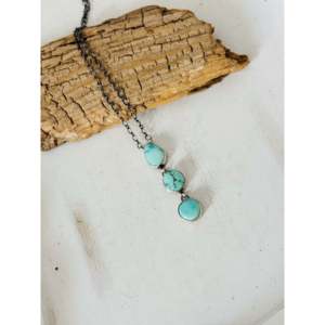 Collier Lariat Antionette Martinez en Turquoise Kingman et Perles, Design Goutte d'Eau Bohème Vintage, en Argent Sterling Religieux - Product Image 4