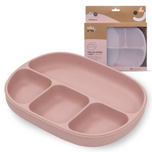 Assiette en silicone rose foncé avec ventouse et couvercle, vaisselle et ustensiles - Product Image 1