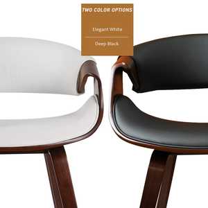 Ensemble de 2 chaises de salle à manger en bois courbé blanc, design scandinave du milieu du siècle, revêtement en cuir PU avec structure en bois contreplaqué noyer - Product Image 2