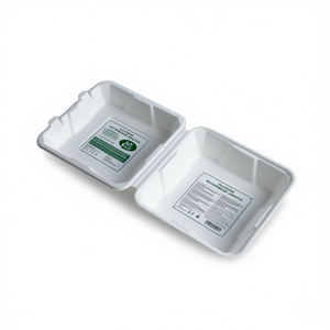 กล่องกระดาษสีขาวแบบมีบานพับ ขนาด 8' x 8' สำหรับใส่อาหารเข้าไมโครเวฟได้ ทำจากชานอ้อยธรรมชาติ ใช้แล้วทิ้ง - Product Image 2