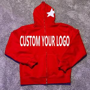 High Quality Brown Luxury Blank Full Zip <b>Hoodie</b> Puff Print Streetwear Custom No String Drop Shoulder Pullover <b>Plain</b> Men <b>Hoodie</b> 3 - Product Image 2