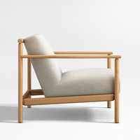 Fauteuil de salon scandinave moderne et élégant pour salle à manger, avec structure en bois massif, mousse écologique, construction durable, idéal pour appartement et hôtel