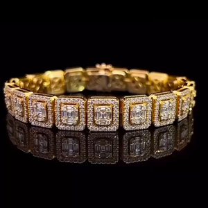 Bracelet tennis personnalisé 20mm grappe carrée Moissanite diamant rond et taille baguette diamant 925 Bracelet pour homme en argent sterling - Product Image 2