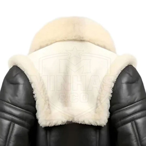 Veste chaude en peau de mouton pour homme Veste en cuir à col en fourrure de style classique - Product Image 4