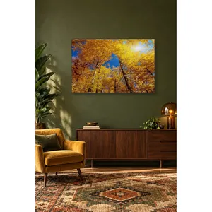 Impresión en lienzo de árboles amarillos de otoño que se extienden hacia el cielo azul de Fida - Product Image 3