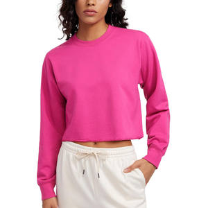 Venta al por mayor de algodón de las señoras en blanco de manga larga Crop Tops sudadera de las mujeres logotipo personalizado recortado Sudadera con capucha para las mujeres - Product Image 5