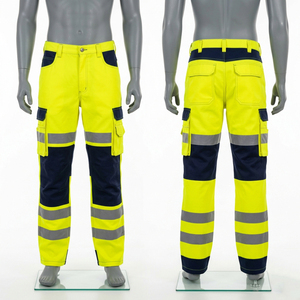 Pantalon de travail cargo de sécurité en sergé de coton et polyester 240 GSM, imperméable, certifié CE, haute visibilité, réfléchissant, durable, personnalisable - Product Image 5