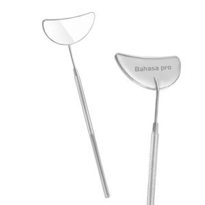 Miroir cosmétique demi-lune en argent, manche long en acier inoxydable, miroir d'extension à vue parfaite pour les soins de beauté des cils - Product Image 6