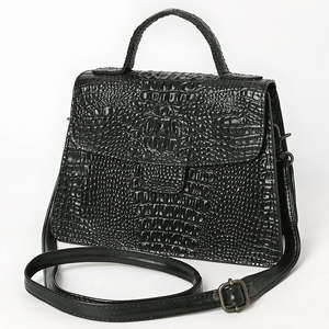 Luxury <b>Vintage</b> Bohemian Lady Black Crocodile Embossed Leather Single Tote Crossbody Shoulder Bag <b>Purse</b> Lightweight Summer Cover - Product Image 1