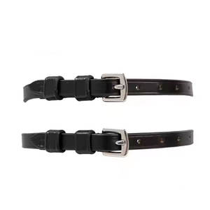 Lanières d'éperons en cuir de vache noir sur mesure boucles en alliage équipement équestre bottes d'équitation en métal robuste coupe réglable solide longue - Product Image 2