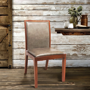 Silla de comedor de madera de nogal macizo con respaldo alto Tapicería de cuero de vaca italiano Madera dura duradera con diseño rústico Estilo de granja - Product Image 5