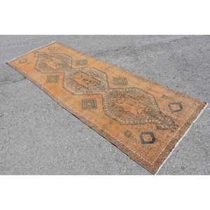 Alfombra turca clásica naranja marrón de 3,7x10,5 pies, Poliéster Viscosa de alta calidad para adolescentes, pasillo rectangular grande para sala de estar y dormitorio - Product Image 3