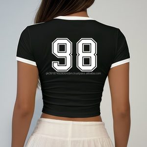 T-shirt court personnalisé pour femme, noir, séchage rapide, respirant, coton et polyester, service OEM - Product Image 2
