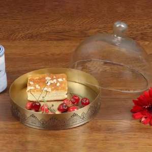 Nordique de stockage d'artisanat en métal d'arrivée fraîche, plateau de service industriel vintage best-seller, plateau en métal en verre dôme - Product Image 4