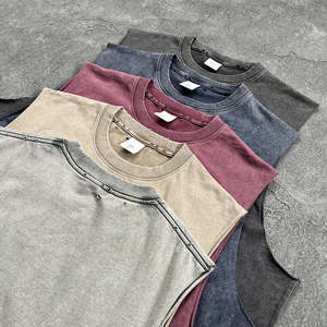 Débardeur en coton tricoté pour homme, respirant, à séchage rapide, lourd, surdimensionné, délavé à l'acide, côtelé, streetwear 3D, col rond - Product Image 6