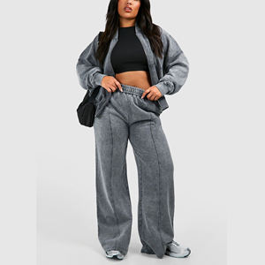 Conjunto Deportivo de 2 Piezas para Mujer, Sudadera con Capucha y Cremallera con Lavado Ácido, Pantalones Jogger, Bordado, Invierno, Personalizado con Estampado 3D - Product Image 1