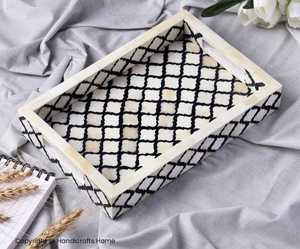 Majestic Medina Bone Inlay & Mother of Pearl Tray Bandeja de servicio de lujo hecha a mano para restaurante y presentación festiva árabe - Product Image 2