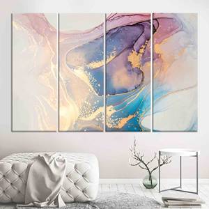 Élégance scintillante : Œuvre d'art sur toile imprimée représentant un décor mural en verre marbré bleu, LOT DE 4 TOILES - Product Image 1