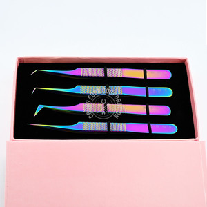 Pinzas de extensión de pestañas de aislamiento recto con logotipo personalizado, pinzas de pestañas de 45 90 grados, punta de fibra, pinzas finas de volumen X, herramientas - Product Image 1